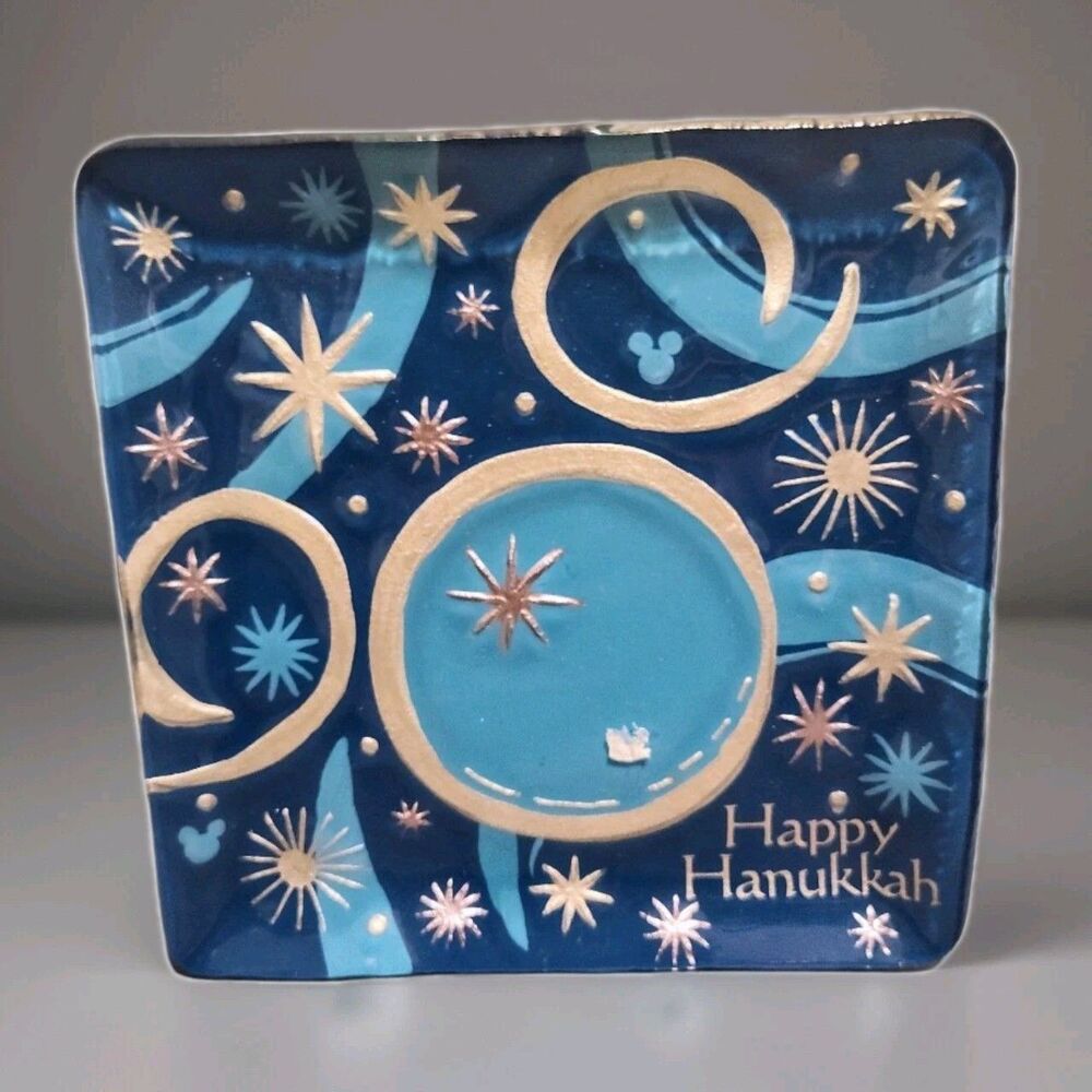 Disney Happy Hanukkah Plate Blue Starry Night Ceramic Holiday Decor Collectible